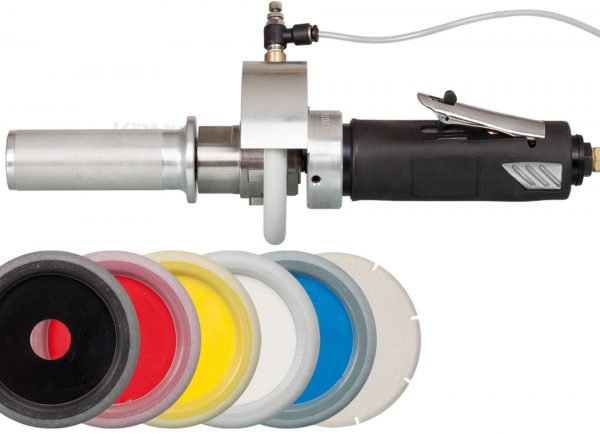 Druckluft Wasserrillenschleifset QUICK und Polierschleifscheiben WRS Dm. 100 mm