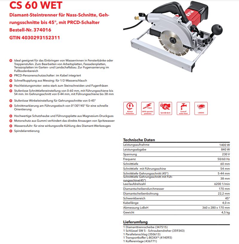 CS 60 WET Diamant-Steintrenner - Sommer Schweisstechnik CS 60 WET Diamant-Steintrenner - Sommer Schweisstechnik
