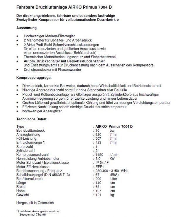 Airko Hochleistungskompressor Primus 7004 D, 8004 D – Bild 2